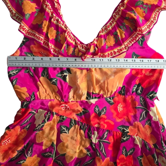 FARM Rio Pink and Orange Floral Mini Dress Size L Flowy - Picture 5 of 10